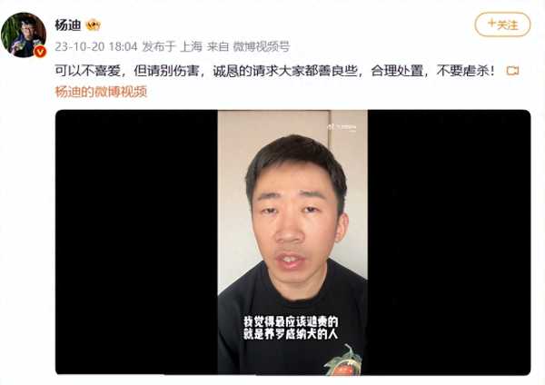 杨迪为猫狗发声：可以不爱但别伤害