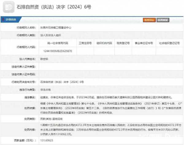 东莞石排镇工程建设中心被罚131.6万元