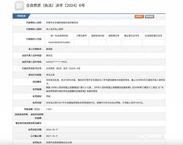 东莞企石一小学、工业园非法占地被罚